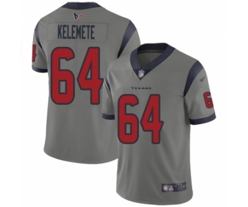 Men's Houston Texans #64 Senio Kelemete Limited Gray Inverted Legend Football Jersey