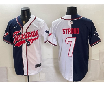 Men's Houston Texans #7 C.J. Stroud Navy White Split With Patch Cool Base Stitched Baseball Jersey