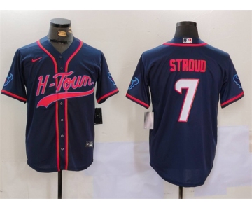 Men's Houston Texans #7 CJ Stroud Navy With Patch Cool Base Stitched Baseball Jersey