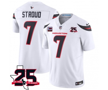 Men's Houston Texans #7 C.J. Stroud White 2026 With 25th Anniversary Patch And 4-Star C Patch F.U.S.E. Vapor Limited Football Stitched Jersey