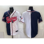 Men's Houston Texans Blank Navy White Split With Patch Cool Base Stitched Baseball Jersey Men's Houston Texans Blank Navy White Split With Patch Cool Base Stitched Baseball Jersey