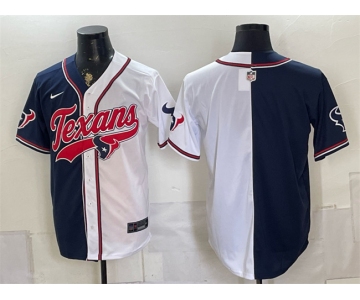 Men's Houston Texans Blank Navy White Split With Patch Cool Base Stitched Baseball Jersey