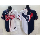Men's Houston Texans Team Big Logo Navy White Split With Patch Cool Base Stitched Baseball Jersey Men's Houston Texans Team Big Logo Navy White Split With Patch Cool Base Stitched Baseball Jersey