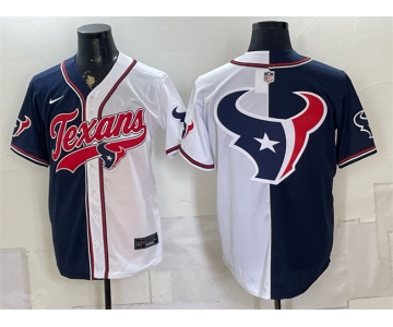 Men's Houston Texans Team Big Logo Navy White Split With Patch Cool Base Stitched Baseball Jersey