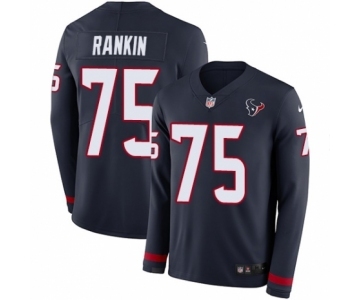 Men's Nike Houston Texans #75 Martinas Rankin Limited Navy Blue Therma Long Sleeve NFL Jersey