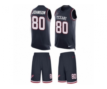 Men's Nike Houston Texans #80 Andre Johnson Limited Navy Blue Tank Top Suit NFL Jersey