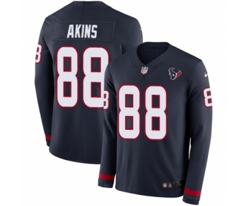 Men's Nike Houston Texans #88 Jordan Akins Limited Navy Blue Therma Long Sleeve NFL Jersey