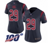 Women's Houston Texans #29 Andre Hal Limited Navy Blue Rush Vapor Untouchable 100th Season Football Jersey