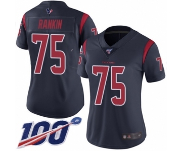 Women's Houston Texans #75 Martinas Rankin Limited Navy Blue Rush Vapor Untouchable 100th Season Football Jersey