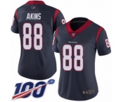 Women's Houston Texans #88 Jordan Akins Navy Blue Team Color Vapor Untouchable Limited Player 100th Season Football Jersey