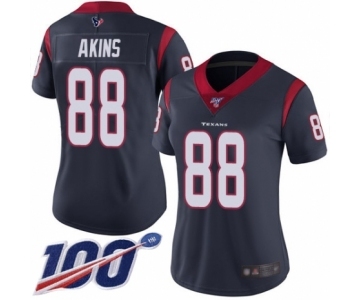 Women's Houston Texans #88 Jordan Akins Navy Blue Team Color Vapor Untouchable Limited Player 100th Season Football Jersey