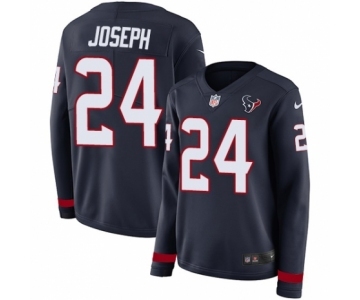Women's Nike Houston Texans #24 Johnathan Joseph Limited Navy Blue Therma Long Sleeve NFL Jersey