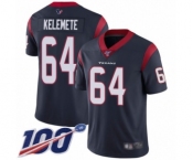 Youth Houston Texans #64 Senio Kelemete Navy Blue Team Color Vapor Untouchable Limited Player 100th Season Football Jersey