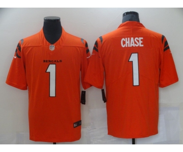 Cincinnati Bengals #1 Chase Orange Color 2021 NFL Draft Vapor Limited Jersey