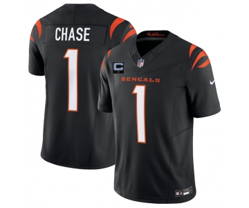 Men's Cincinnati Bengals #1 Ja'Marr Chase Black 2025 F.U.S.E. With 1-Star C Patch Vapor Untouchable Limited Stitched Football Jersey