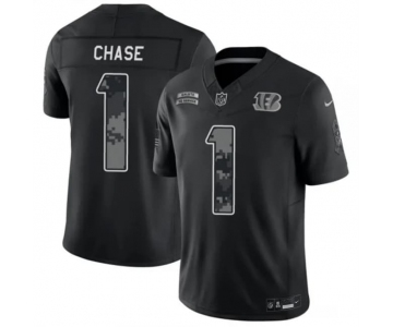 Men's Cincinnati Bengals #1 Ja'Marr Chase Black 2026 F.U.S.E. Salute to Service Limited Football Stitched Jersey