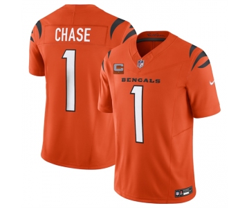 Men's Cincinnati Bengals #1 Ja'Marr Chase Orange 2025 F.U.S.E. With 1-Star C Patch Vapor Untouchable Limited Stitched Football Jersey