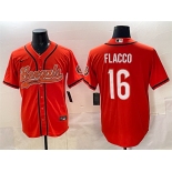 Men's Cincinnati Bengals #16 Joe Flacco Orange With Patch Cool Base Stitched Baseball Jersey