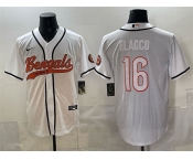 Men's Cincinnati Bengals #16 Joe Flacco White With Patch Cool Base Stitched Baseball Jersey Men's Cincinnati Bengals #16 Joe Flacco White With Patch Cool Base Stitched Baseball Jersey
