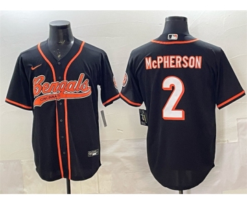 Men's Cincinnati Bengals #2 Evan McPherson Black With Patch Cool Base Stitched Baseball Jersey