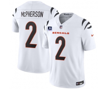 Men's Cincinnati Bengals #2 Evan McPherson White 2026 F.U.S.E. 2-Star C Patch Vapor Untouchable Limited Football Stitched Jersey