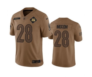 Men's Cincinnati Bengals #28 Joe Mixon 2023 Brown Salute To Service Limited Football Stitched Jersey