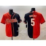 Men's Cincinnati Bengals #5 Tee Higgins Orange Black Split With Patch Cool Base Stitched Jersey