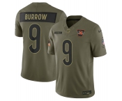Men's Cincinnati Bengals #9 Joe Burrow Olive 2025 Salute to Service Limited Football Stitched Jersey