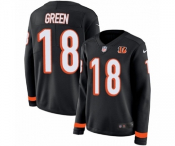 Women Nike Cincinnati Bengals #18 A.J. Green Limited Black Therma Long Sleeve NFL Jersey