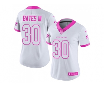 Women Nike Cincinnati Bengals #30 Jessie Bates III White Pink Stitched NFL Limited Rush Fashion Jersey