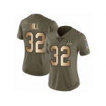 Women Nike Cincinnati Bengals #32 Jeremy Hill Limited Olive Gold 2017 Salute to Service NFL Jersey