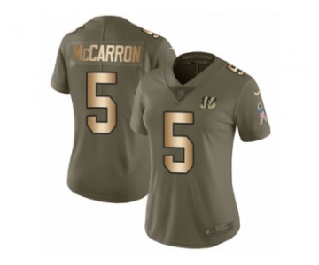 Women Nike Cincinnati Bengals #5 AJ McCarron Limited Olive Gold 2017 Salute to Service NFL Jersey
