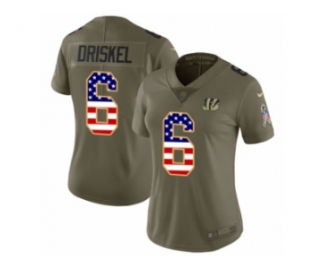 Women Nike Cincinnati Bengals #6 Jeff Driskel Limited Olive USA Flag 2017 Salute to Service NFL Jersey