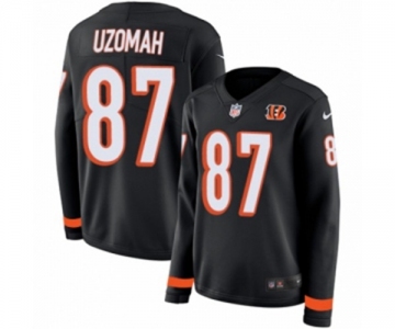 Women Nike Cincinnati Bengals #87 C.J. Uzomah Limited Black Therma Long Sleeve NFL Jersey
