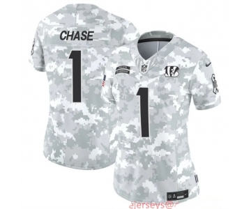Women's Cincinnati Bengals #1 Ja'Marr Chase 2024 F.U.S.E Arctic Camo Salute To Service Limited Stitched Football Jersey