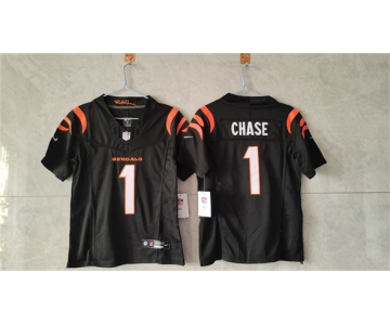 Women's Cincinnati Bengals #1 Ja'Marr Chase Black F.U.S.E. Vapor Football Stitched Jersey