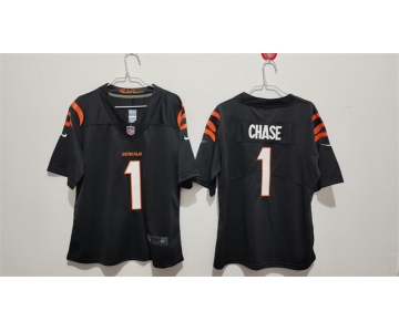 Women's Cincinnati Bengals #1 Ja'Marr Chase Black Vapor Football Stitched Jersey