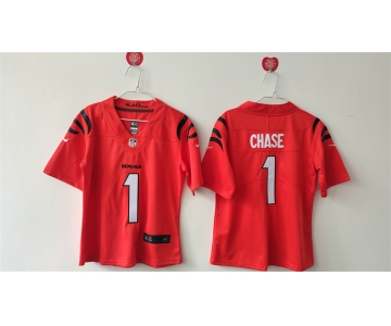 Women's Cincinnati Bengals #1 Ja'Marr Chase Orange Vapor Football Stitched Jersey