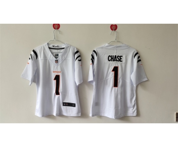 Women's Cincinnati Bengals #1 Ja'Marr Chase White Vapor Football Stitched Jersey
