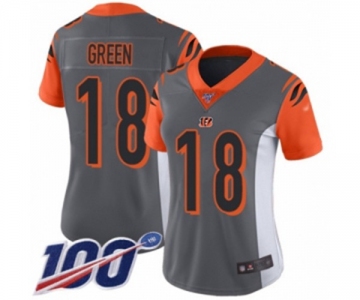 Women's Cincinnati Bengals #18 A.J. Green Limited Silver Inverted Legend 100th Season Football Jersey