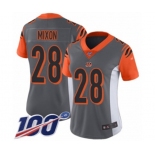 Women's Cincinnati Bengals #28 Joe Mixon Limited Silver Inverted Legend 100th Season Football Jersey