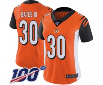Women's Cincinnati Bengals #30 Jessie Bates III Orange Alternate Vapor Untouchable Limited Player 100th Season Football Jersey
