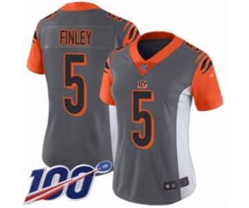 Women's Cincinnati Bengals #5 Ryan Finley Limited Silver Inverted Legend 100th Season Football Jersey