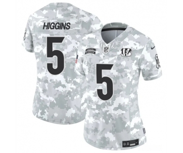Women's Cincinnati Bengals #5 Tee Higgins 2024 F.U.S.E Arctic Camo Salute To Service Limited Stitched Football Jersey
