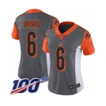 Women's Cincinnati Bengals #6 Jeff Driskel Limited Silver Inverted Legend 100th Season Football Jersey