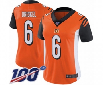 Women's Cincinnati Bengals #6 Jeff Driskel Orange Alternate Vapor Untouchable Limited Player 100th Season Football Jersey