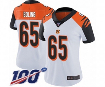 Women's Cincinnati Bengals #65 Clint Boling White Vapor Untouchable Limited Player 100th Season Football Jersey
