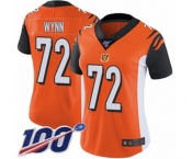 Women's Cincinnati Bengals #72 Kerry Wynn Orange Alternate Vapor Untouchable Limited Player 100th Season Football Jersey
