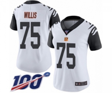 Women's Cincinnati Bengals #75 Jordan Willis Limited White Rush Vapor Untouchable 100th Season Football Jersey