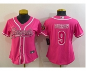 Women's Cincinnati Bengals #9 Joe Burrow Pink With Patch Cool Base Stitched Baseball Jersey